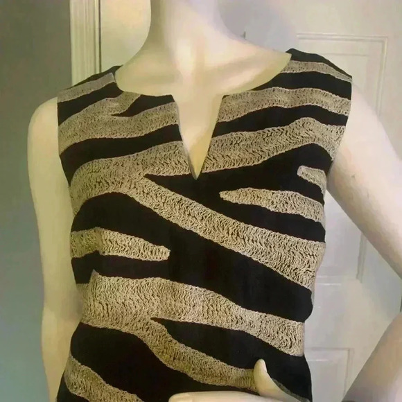 Michael Kors sleeveless 100% linen print zebra dress size 8 Black Beige. #301 - Picture 6 of 12